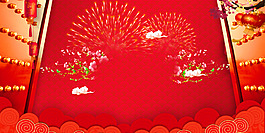 红色喜庆复古新年背景