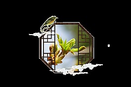 立春树叶复古边框装饰素材