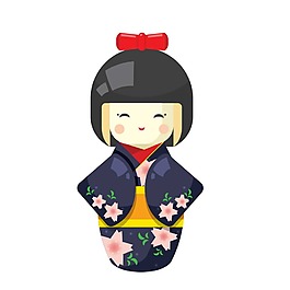卡通可爱和服娃娃png元素