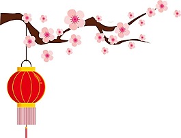 卡通粉色梅花灯笼png元素