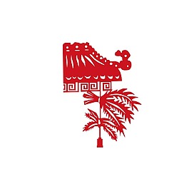 红色剪纸建筑png元素