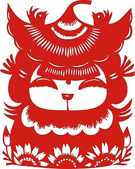 红色中国剪纸画png元素