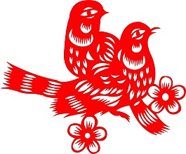 红色喜鹊剪纸png元素