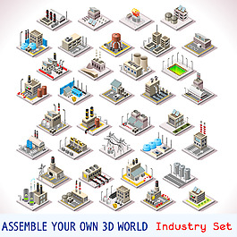 趣味扁平工业工厂建筑插画