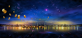 蓝色天空金币背景