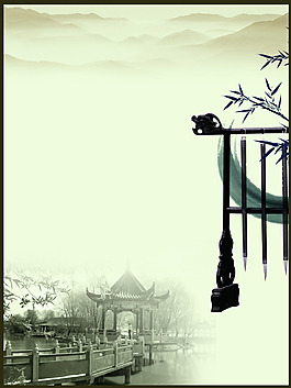 中国风竹子建筑背景