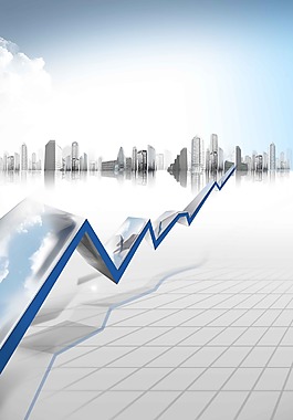 手绘建筑蓝色箭头背景