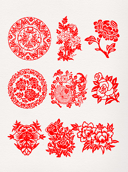 中国传统民间艺术剪纸花卉元素