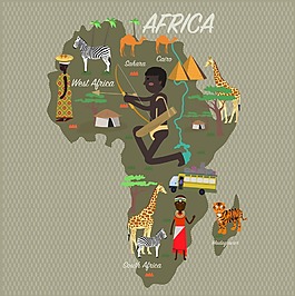 创意卡通非洲旅行地图