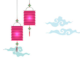 清新风格玫红色灯笼节日元素