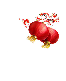 喜庆氛围红色梅花灯笼节日元素