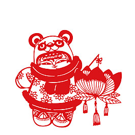喜庆红色剪纸莲花灯笼节日元素