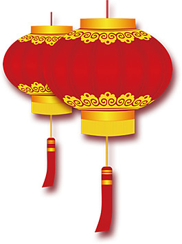喜庆大红花边灯笼元素