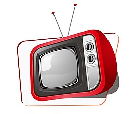 卡通红色复古电视机png元素