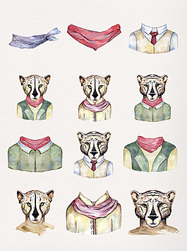 手绘人形豹子卡通透明素材合集