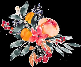 彩色手绘花朵树叶花束水彩透明素材