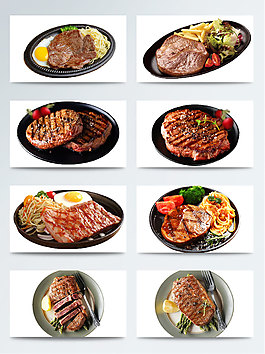 牛排实物实拍素材牛扒套餐食品元素集合