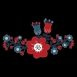 手绘红色蓝色花朵透明花朵素材