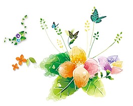 卡通鲜花蝴蝶png元素