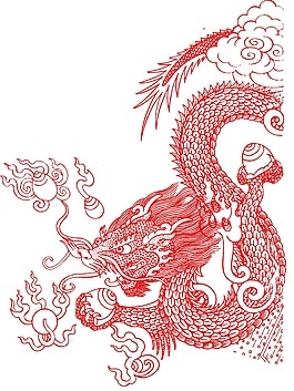 红色剪纸中国龙png元素