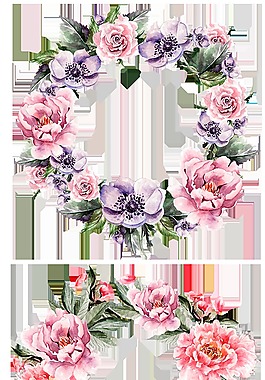 手绘中国风花卉花环透明png素材