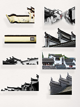 中式传统灰白色徽派风格设计元素装饰图案