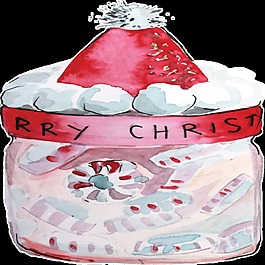 手绘圣诞糖果罐子透明素材卡通