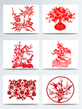高清免扣中国风梅花剪纸元素