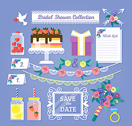 16款精致新娘送礼会元素矢量素材