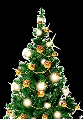 挂着圣诞球的圣诞树透明装饰素材
