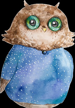 手绘穿着蓝色衣服的猫头鹰透明素材
