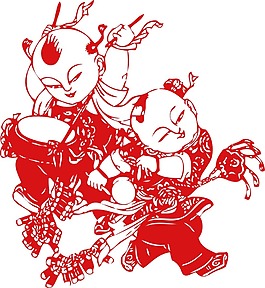 中式红色窗花过年剪纸png元素