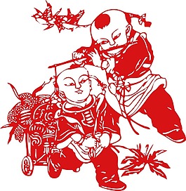 中式红色窗花剪纸png素材