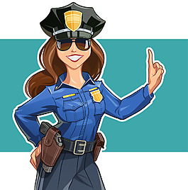 趣味卡通女性警察插画