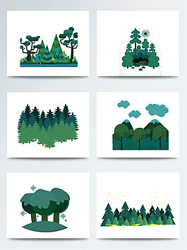 手绘绿色卡通树林