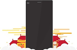 卡通黑色小米手机png元素