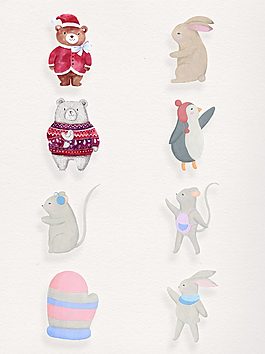 手绘可爱小动物透明素材合集