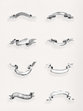 手绘白色丝带透明素材合集