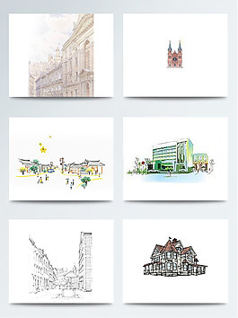 城市建筑手绘插画