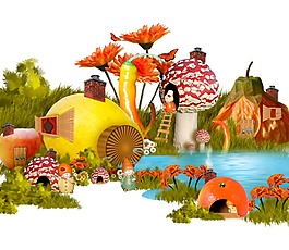 卡通漫画水果房屋png元素