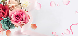 玫瑰花文艺粉色婚庆banner海报背景