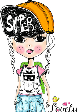 手绘卡通戴帽子的女生插画