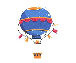 卡通蓝色热气球png元素