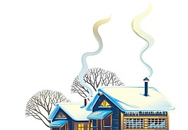 卡通雪中小木屋png元素