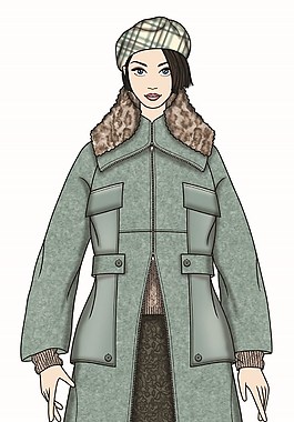淑女风格淡绿色外套女装服装效果图
