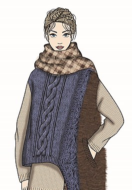 成熟个性风蓝色毛衣女装服装效果图