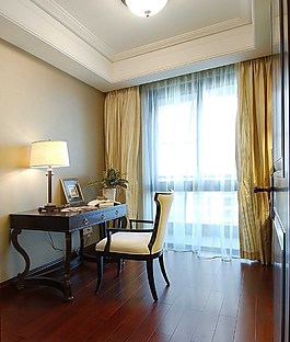 宽敞明亮大气简欧书房效果图