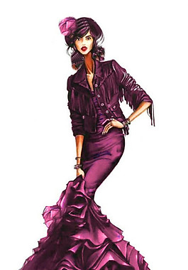 时尚艳丽深紫色礼服女装效果图