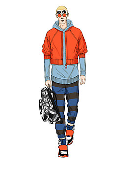 时尚个性橙色外套男装效果图