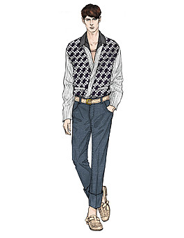 时尚清新花纹衬衫男装效果图